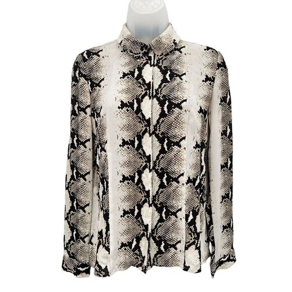Reiss Rafi Button Down Shirt Women's Size 2 Black Snake Print Long Sleeves - Picture 1 of 16